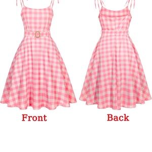 Pink Gingham Dress (Like Barbie Movie Dress) and Blonde Wig